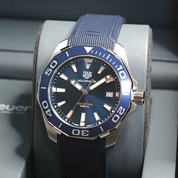 Tag Heuer Aquaracer Blue Dial Blue Rubber Strap Watch for Men - WAY111C.FT6155