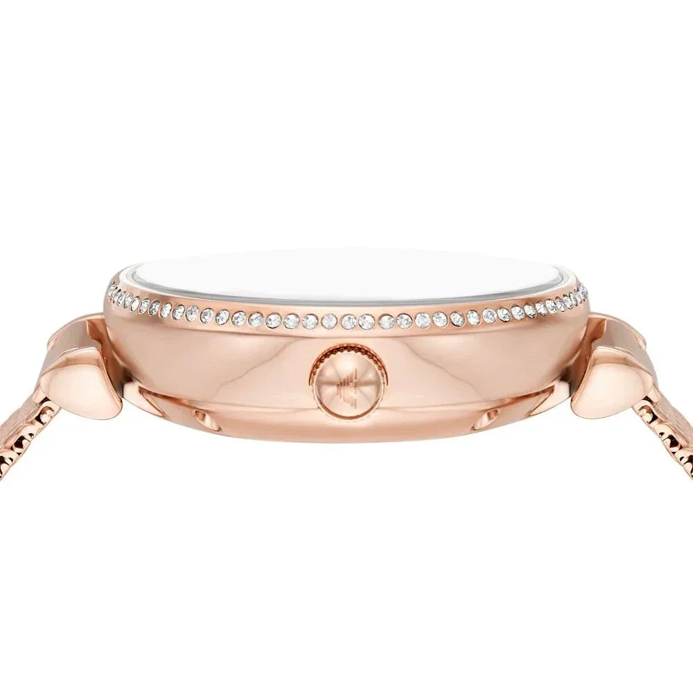 Emporio Armani Meccanico Automatic White Dial Rose Gold Mesh Strap Watch For Women - AR60063