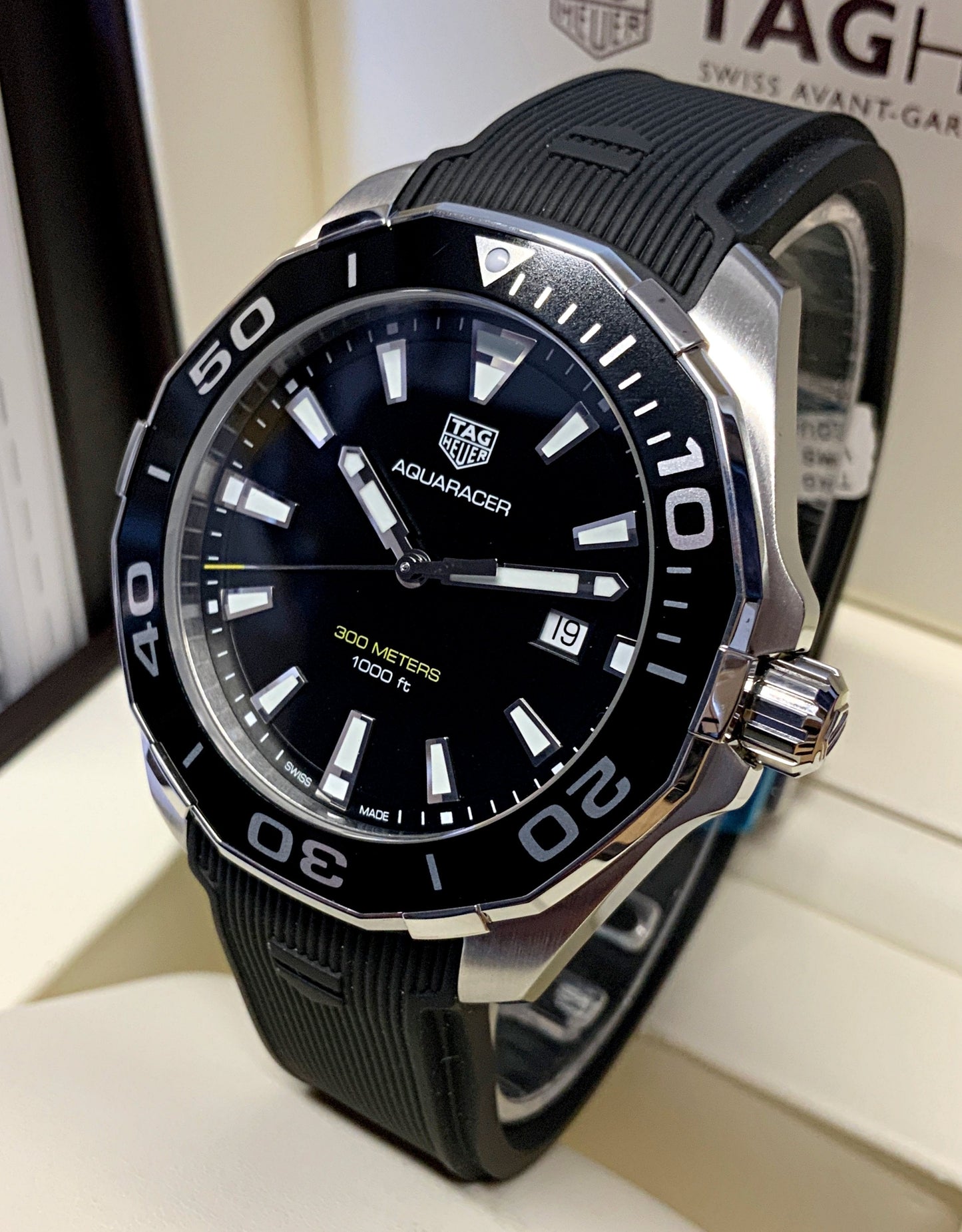Tag Heuer Aquaracer Quartz Black Dial Black Rubber Strap Watch for Men - WAY101A.FT6141