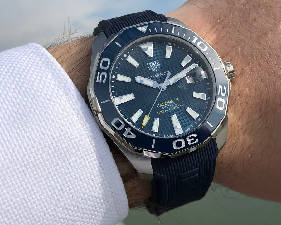 Tag Heuer Aquaracer Blue Dial Blue Rubber Strap Watch for Men - WAY111C.FT6155