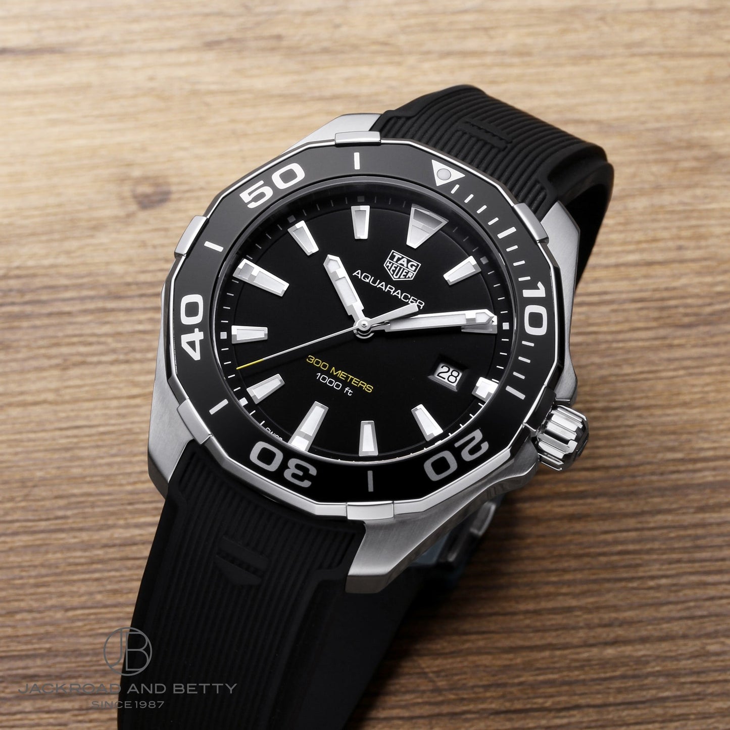 Tag Heuer Aquaracer Quartz Black Dial Black Rubber Strap Watch for Men - WAY101A.FT6141