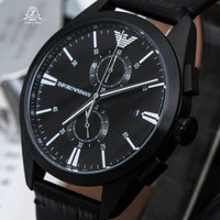 Emporio Armani Claudio Chronograph Black Dial Black Leather Strap Watch For Men - AR11483