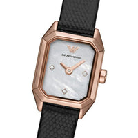 Emporio Armani Gioia Quartz Mother of Pearl Dial Black Leather Strap Watch For Women - AR11390