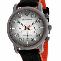 Emporio Armani Chronograph Quartz Grey Dial Black Leather Strap Watch For Men - AR11174