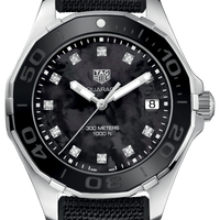 Tag Heuer Aquaracer Quartz Mother of Pearl Black Dial Black NATO Strap Watch for Women - WAY131M.FT6092