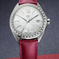 Tag Heuer Formula 1 Quartz Mother of Pearl Dial Red Leather Strap Watch for Women - WBJ131A.FC8253