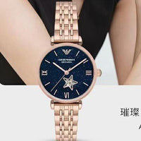 Emporio Armani Meccanico Crystals Black Dial Rose Gold Steel Strap Watch For Women - AR60043
