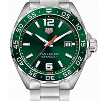 Tag Heuer Formula 1 Quartz Green Dial Silver Steel Strap Watch for Men - WAZ1017.BA0842