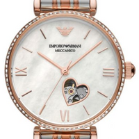 Emporio Armani Meccanico Automatic Mother of Pearl Dial Two Tone Steel Strap Watch For Women - AR60049