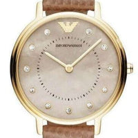 Emporio Armani Kappa Quartz Mother of Pearl Taupe Dial Brown Leather Strap Watch For Men - AR11151