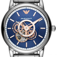 Emporio Armani Luigi Chronograph Skeleton Blue Dial Silver Steel Strap Watch For Men - AR60036