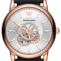 Emporio Armani Luigi Automatic Silver Dial Black Leather Strap Watch For Men - AR60013