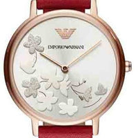Emporio Armani Kappa Classic Quartz Silver Dial Red Leather Strap Watch For Women - AR11114