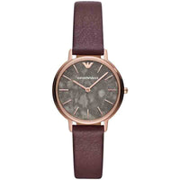 Emporio Armani Quartz Grey Dial Brown Leather Strap Watch For Women - AR11172