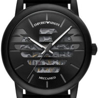 Emporio Armani Meccanico Quartz Black Dial Black Leather Strap Watch For Men - AR60032