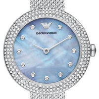 Emporio Armani Rosa Diamonds Mother of Pearl Blue Dial Silver Mesh Bracelet Watch For Women - AR11380