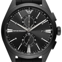 Emporio Armani Claudio Chronograph Black Dial Black Leather Strap Watch For Men - AR11483