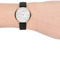 Emporio Armani Kappa Mother of Pearl Dial Black Leather Strap Watch For Women - AR80011