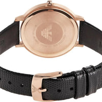 Emporio Armani Kappa Mother of Pearl Dial Black Leather Strap Watch For Women - AR80011