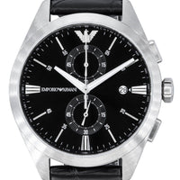 Emporio Armani Claudio Chronograph Black Dial Black Leather Strap Watch For Men - AR11542