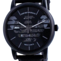 Emporio Armani Meccanico Quartz Black Dial Black Leather Strap Watch For Men - AR60032