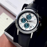 Emporio Armani Renato Chronograph Silver Dial Black Leather Strap Watch for Men - AR11473