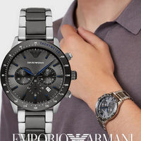 Emporio Armani Chronograph Grey Dial Two Tone Steel Strap Watch For Men - AR11391