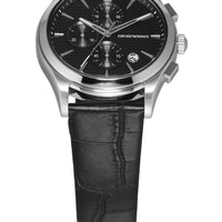 Emporio Armani Paolo Chronograph Black Dial Black Leather Strap Watch For Men - AR11530