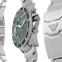 Emporio Armani Diver Chronograph Green Dial Silver Steel Strap Watch For Men - AR11500