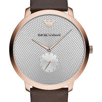 Emporio Armani Modern Slim Analog Silver Dial Brown Leather Strap Watch For Men - AR11163