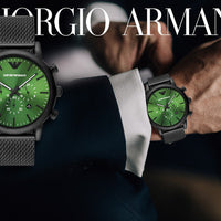 Emporio Armani Luigi Chronograph Green Dial Black Mesh Bracelet Watch For Men - AR11470
