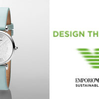 Emporio Armani Gianni T Bar Analog Crystals Silver Dial Blue Leather Strap Watch For Women - AR11443