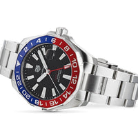 Tag Heuer Aquaracer GMT Caliber 7 Pepsi Black Dial Silver Steel Strap Watch for Men - WAY201F.BA0927