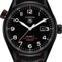 Tag Heuer Carrera Calibre 5 Drive Timer Black Dial Black Leather Strap Watch for Men - WAR2A80.FC6337