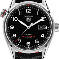 Tag Heuer Carrera Calibre 5 Drive Timer Black Dial Black Leather Strap Watch for Men - WAR2A10.FC6337