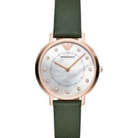 Emporio Armani Mother of Pearl Dial Green Leather Strap Watch For Women - AR11150