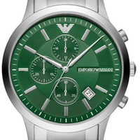 Emporio Armani Renato Chronograph Green Dial Silver Steel Strap Watch For Men - AR11507