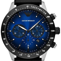 Emporio Armani Mario Chronograph Blue Dial Black Leather Strap Watch For Men - AR11522