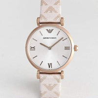Emporio Armani Gianni T Bar Analog Silver Dial Beige Leather Strap Watch For Women - AR11127