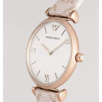 Emporio Armani Analog Grey Dial Pink Leather Strap Watch For Women - AR11126