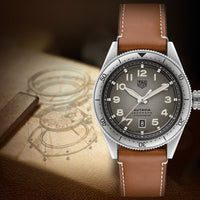 Tag Heuer Autavia Isograph Grey Dial Calfskin Brown Leather Strap Watch for Men - WBE5111.FC8267