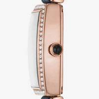 Emporio Armani Gianni T Bar Crystals Silver Dial Blue Leather Strap Watch For Women - AR11469