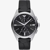 Emporio Armani Claudio Chronograph Black Dial Black Leather Strap Watch For Men - AR11542