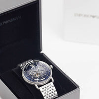Emporio Armani Aviator Multifunction Blue Dial Silver Mesh Bracelet Watch For Men - AR60024