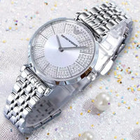 Emporio Armani Gianni T-Bar Quartz Silver Dial Silver Steel Strap Watch For Women - AR11445