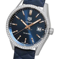 Tag Heuer Carrera Quartz Diamonds Blue Dial Blue Leather Strap Watch for Women - WAR1114.FC6391