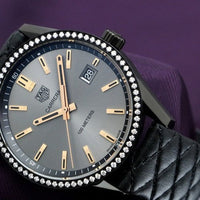 Tag Heuer Carrera Diamonds Anthracite Black Dial Black Leather Strap Watch for Women - WAR1115.FC6392
