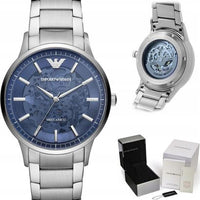 Emporio Armani Renato Automatic Blue Dial Silver Steel Strap Watch For Men - AR60037