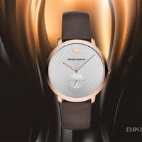 Emporio Armani Modern Slim Analog Silver Dial Brown Leather Strap Watch For Men - AR11163
