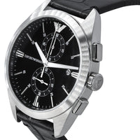 Emporio Armani Claudio Chronograph Black Dial Black Leather Strap Watch For Men - AR11542